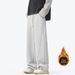 Men's Fleece Lined Heavyweight Sweatpants Winter Style White Floral Gray Floor Length Curved Sash Casual Unisex Pants_viptrois.com