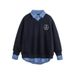 Hip-Hop Oversized College Style Patchwork Shirt-Collar Sweatshirt – Men’s Streetwear Pullover (Layered Mock Two-Piece, M-3XL, Retro Urban Aesthetic)_viptrois.com