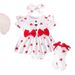 Cross Border Romper Suit Valentine's Day Baby Red Heart Bow Pattern Short Sleeved Romper Headband Socks_viptrois.com