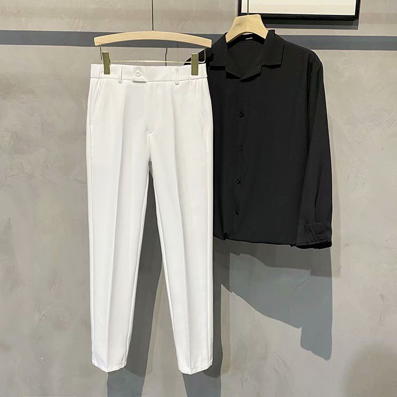 Men's Straight Leg Slim Fit Casual Trousers Elastic Waistband On Both Sides Spring Autumn_viptrois.com