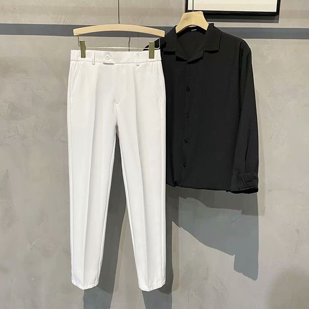 Men's Straight Leg Slim Fit Casual Trousers Elastic Waistband On Both Sides Spring Autumn_viptrois.com