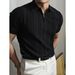 Zipper Knitted Short Sleeved Polo Shirt Men's Summer American Retro Commuting Loose Vertical Stripes Pit Lapel T Shirt Men_viptrois.com
