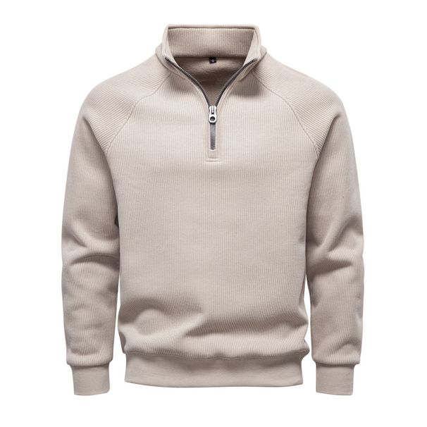 Men's Half-Zip Fleece Pullover Sweatshirt - Stand Collar, Loose Fit, Warm & Comfortable For Fall & Winter_viptrois.com