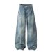 Men's Clothing Washed distressed jeans for men American street style tie dye stitching deconstructed casual trousers loose wide leg mopping trousers_viptrois.com