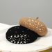 Autumn Winter Pearl Rhinestone Wool Knitted Woolen Beret British Korean Version Women's Painter Hat_viptrois.com