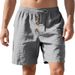 Men's Clothing Hot Selling Men's Loose American Linen Beach Casual Washed Button Five Point Sports Shorts_viptrois.com