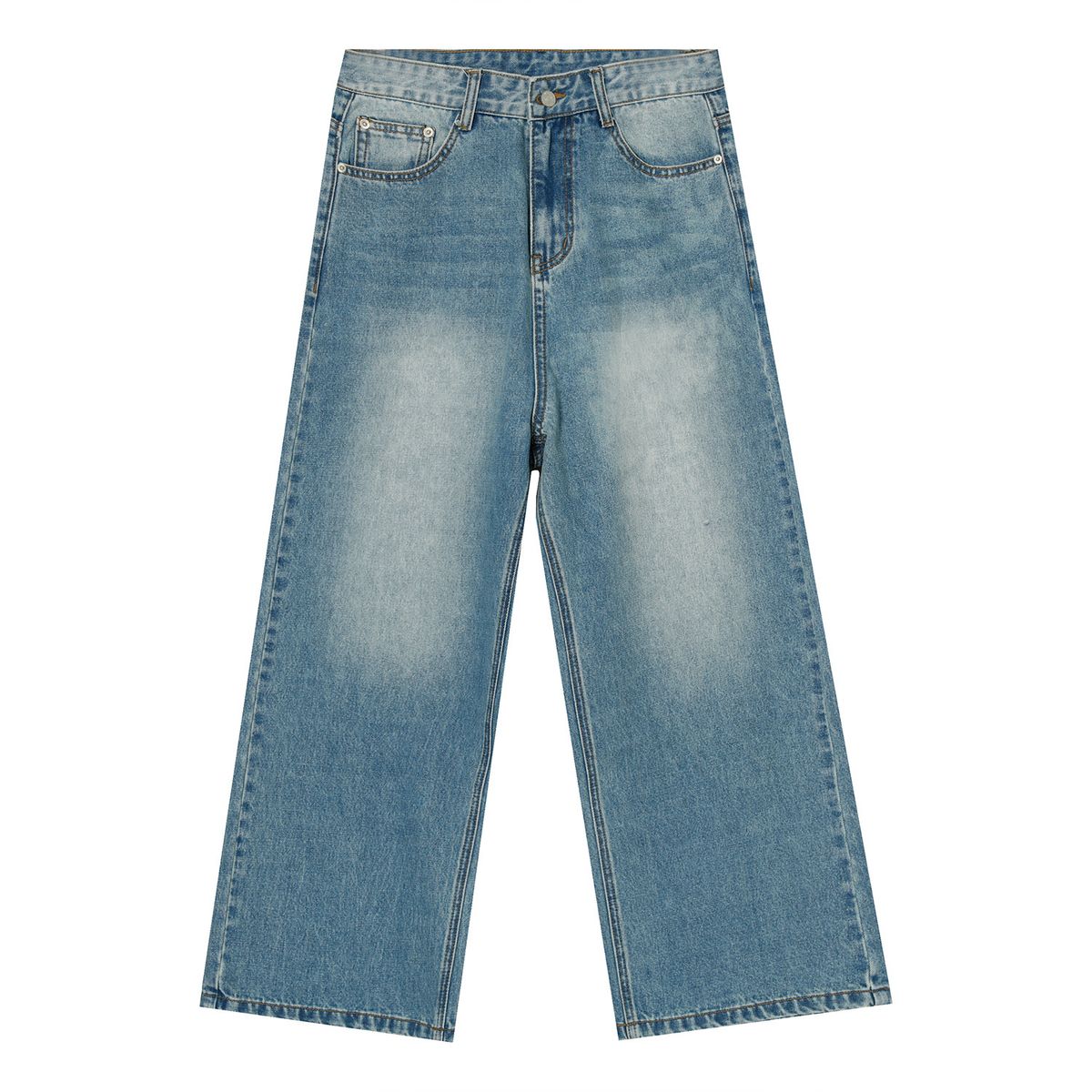 Men's Outfit Is Baggy With Blue Straight Leg Wide-leg Jeans_viptrois.com