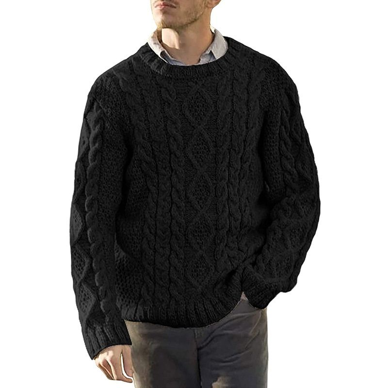 Loom 2024 Autumn Winter Cable Knit Sweater European American Solid Color Round Neck Long Sleeve Knitwear Export Large Size_viptrois.com