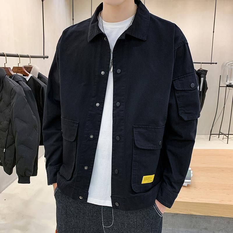 Men's Casual Jacket Spring Autumn Button Lapel Work Coat New Solid Color Multi-pocket Tops Men Fashion High Quality_viptrois.com