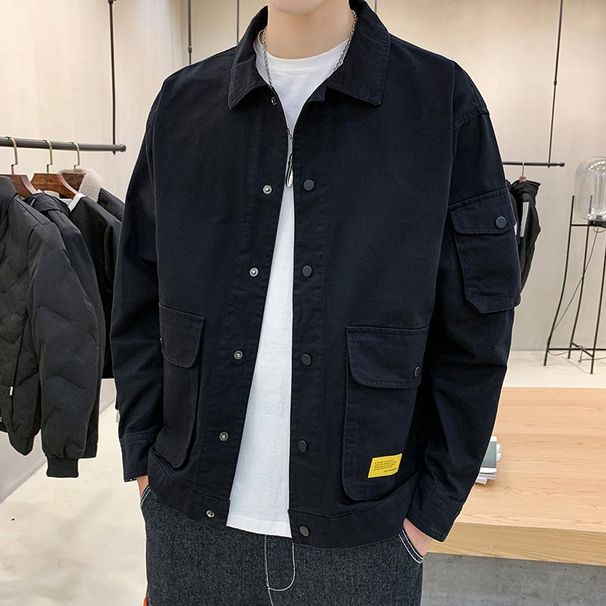 Men's Casual Jacket Spring Autumn Button Lapel Work Coat New Solid Color Multi-pocket Tops Men Fashion High Quality_viptrois.com
