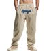 Men's Clothing Men's Linen Loose Wide Leg Hip Hop High Street Trend Washed Embroidery Jogging Casual Sports Trousers_viptrois.com