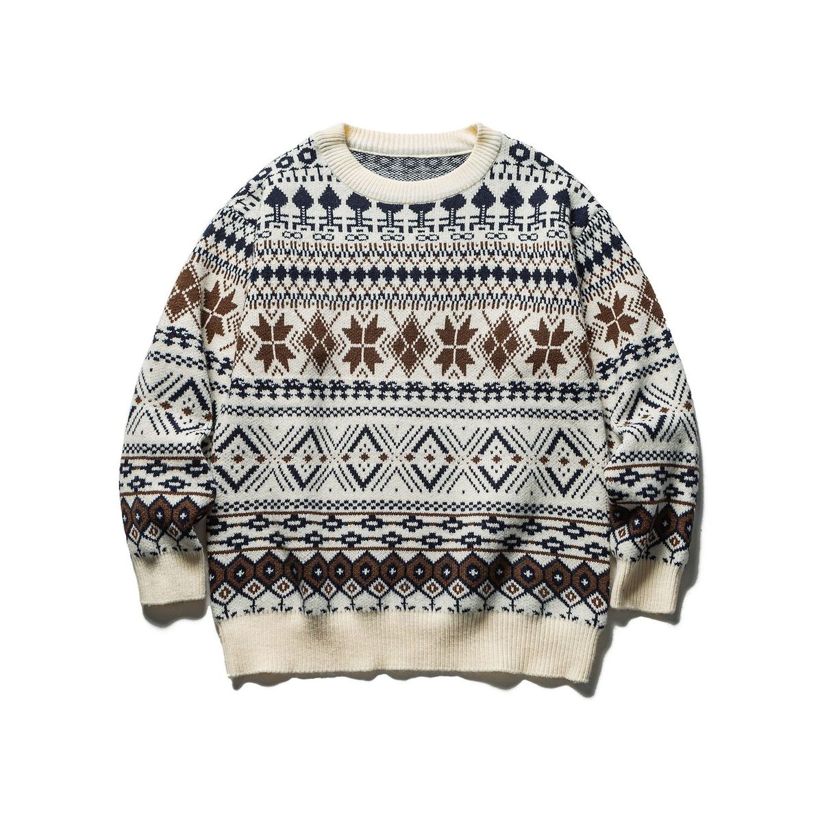 Yidao Vintage 25 Autumn Winter New National Trend Ethnic Style Jacquard Design Casual Loose Unisex Pullover Sweater_viptrois.com
