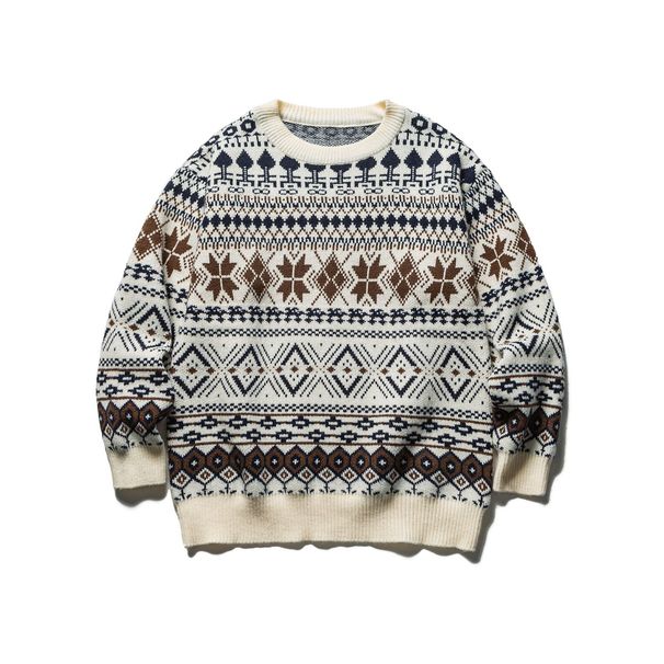 Yidao Vintage 25 Autumn Winter New National Trend Ethnic Style Jacquard Design Casual Loose Unisex Pullover Sweater_viptrois.com