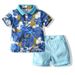 Mother & Kids manufacturers foreign trade children's clothing 2024 summer new boys tropical leaf print polo shirt casual pants suit_viptrois.com