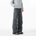 Retro Washed And Old Overalls Men's And Women's Spring Loose Pleated Straight Casual Pants High Street Micro-pull Pants_viptrois.com