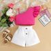 Baby Clothing Children's clothing small children and girls summer oblique shoulder halter top + casual shorts two sets of fashion_viptrois.com