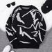 Unisex Chunky Knit Sweatshirt - Oversized Round Neck Long Sleeve Pullover, Streetwear & Vintage Style, Black/Purple/Grey/Yellow/Pink_viptrois.com