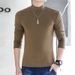 Half Turtleneck Base Shirt Men's Pure Cotton T-Shirt Solid Color Slim Fit Simple Casual Mid-Neck Long Sleeve Inner Wear_viptrois.com