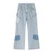Men's Clothing | Spring New Loose Denim Pants with Hole Patches and Large Pockets Hip Hop Trend_viptrois.com