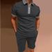 Men's Slim Fit Polo Shirt Set Short Sleeve Printed Zipper Lapel Pullover Casual Wear_viptrois.com