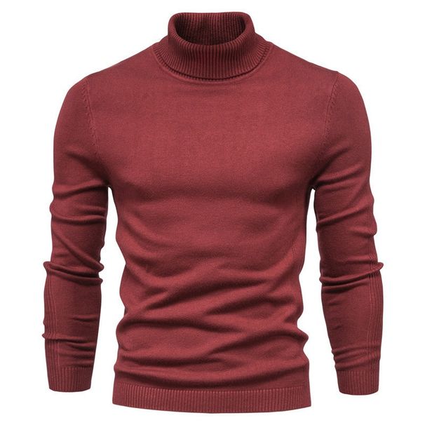 Pure Cross-Border Foreign Trade Men Solid Color Pullover High Collar Men's Casual Knitted Sweater_viptrois.com