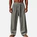 Men's Clothing Cotton And Linen Solid Color Drawstring Elastic Waist Daily Casual Breathable Straight Trousers_viptrois.com