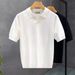 Men's Clothing New V Neck Polo Shirt Men's Design Knitted Sweater Short Sleeved T Shirt Loose Lapel Solid Color Spring And Summer Trend_viptrois.com