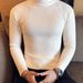 Loom Source Men's Solid Color Vertical Striped Slim Fit Base High Neck Knitted European And American Style_viptrois.com