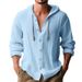 Cross-border 2025 New Fashion Spring Summer Men's Hooded Shirt Solid Color Cotton Linen Casual Long Sleeve Top_viptrois.com
