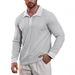 Men's Waffle Knit Polo Shirt - Long Sleeve Casual T-Shirt For Autumn, Comfortable & Stylish_viptrois.com