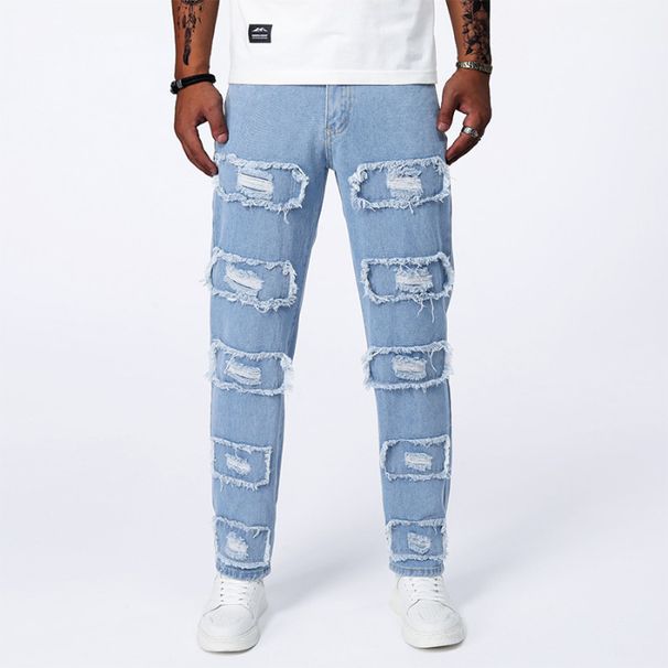 2025 Ripped Jeans Men, Fit Small Leg Pants, Summer Slim Fit, Light Blue Casual Elastic Korean Version Pants For Men_viptrois.com