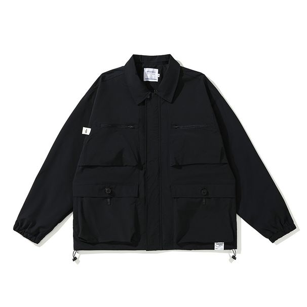 Nanxia Disguise 2023 Spring Solid Color Three-Dimensional Multi-Pocket Lapel Jacket Japanese Retro Loose Workwear Coat_viptrois.com