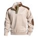 Men's Clothing Men's Contrast Trim Stand Collar Half-Zip Sweatshirt – Lightweight Casual Pullover For Spring & Fall (S-3XL, Off-White/Gray)_viptrois.com