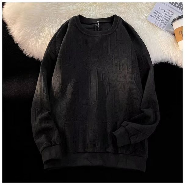 Men's Clothing Three Dimensional Jacquard Long Sleeved Shirt Loose Fitting High Street Autumn Wear Trendy Ins Round Neck Sweatshirt Jacket_viptrois.com