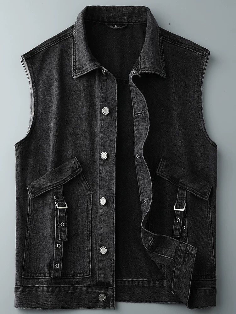 Men's Clothing Fashion Brand Workwear Denim Vest For Men And Women Retro Handsome Loose Large Size Vest_viptrois.com