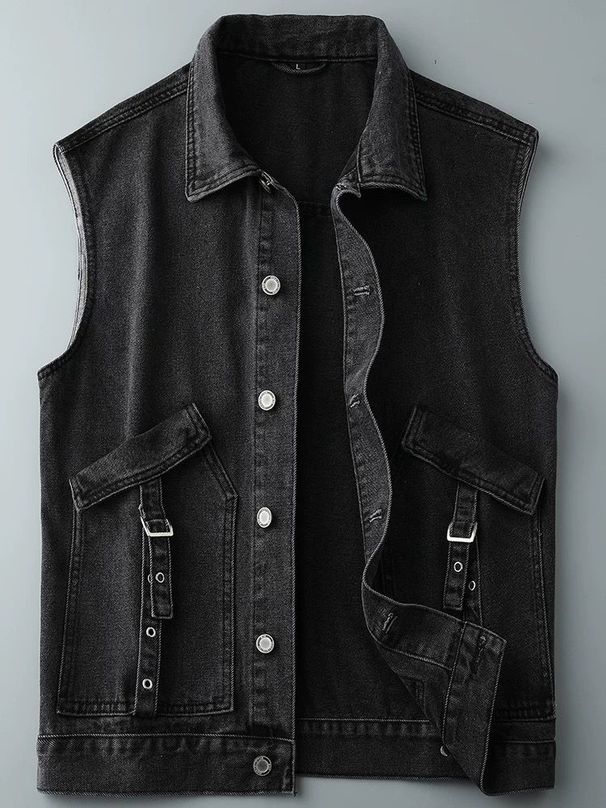 Men's Clothing Fashion Brand Workwear Denim Vest For Men And Women Retro Handsome Loose Large Size Vest_viptrois.com