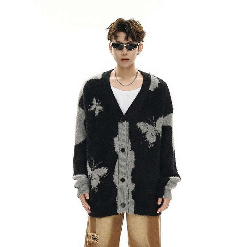 Loom Loom Mi Xian Clothing Unisex Trendy Brand European And High Cardigan V-Neck Sweater American Street Style Versatile Couple_viptrois.com