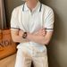 Summer New Short Sleeve Knitted Men's Half Zipper Polo Shirt Flip Collar Business Trendy T-Shirt_viptrois.com