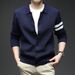 Men’s Slim-Fit Knit Cardigan – Long Sleeve Lapel Sweater (Black/Gray/Navy/Beige, S-4XL, Machine Washable)_viptrois.com