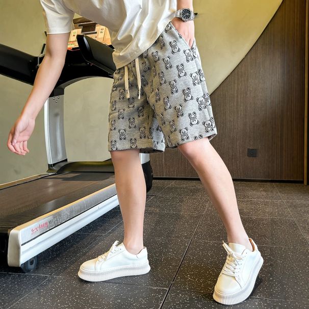 Men's Summer Trendy Cool All Over Bear Print Casual Shorts Loose Fit Versatile Sporty Five Point Pants Fashionable Beach Wear_viptrois.com