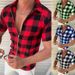 Men's Clothing Lapel Four Sided Stretch Plaid Printed Shirt Slim Fashion Zipper Cardigan Short Sleeved_viptrois.com
