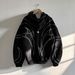 Street Retro Fashion Clothing Striped Embroidered Black Double Zipper Hoodie American Hip-hop Punk Oversized Sweatshirt Men_viptrois.com
