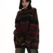 Round Neck Striped Contrasting Sweater Autumn And Winter New Loose Plush Knit Sweater_viptrois.com