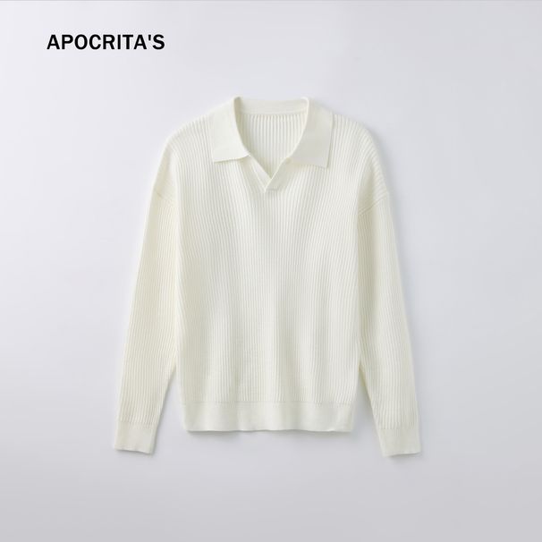 Nordmann APO Men's Clothing|Men's Sweater Autumn Loose Versatile Casual Old Money Style Long Sleeve V-Neck Polo Knitwear_viptrois.com