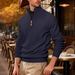 Men's Clothing Autumn And Winter New Solid Color Men's Half Zip Corduroy Casual Stand Up Collar Long Sleeved Sweatshirt Spot Men_viptrois.com