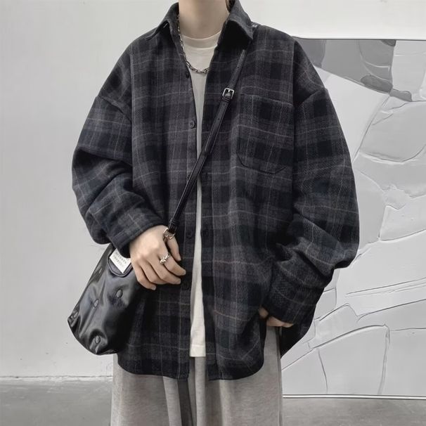 Retro plaid high-quality shirt for men's spring and autumn new style, high street loose fit with trendy brand casual long sleeved shirt_viptrois.com