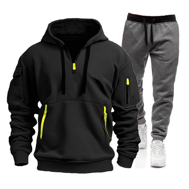 Men's Clothing Spring And Autumn Sports Sweatshirt Suit Men's Zipper Hoodie Sportswear Suit Sweatshirt Sweatpants Two Piece Set_viptrois.com
