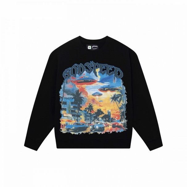 Fashion High Street Skull Graffiti Unisex Crew Neck Sweatshirt With Trendy Brand Print_viptrois.com