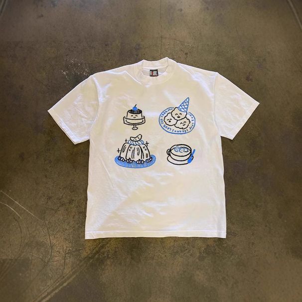 Pure Cotton T-Shirt Oversized Dessert Print Couple Short Sleeved For Women And Men Heavyweight 250g_viptrois.com