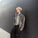 Washed Black Zipper Decorative Design Denim For Men's Niche Motorcycle Standing Collar Jacket_viptrois.com